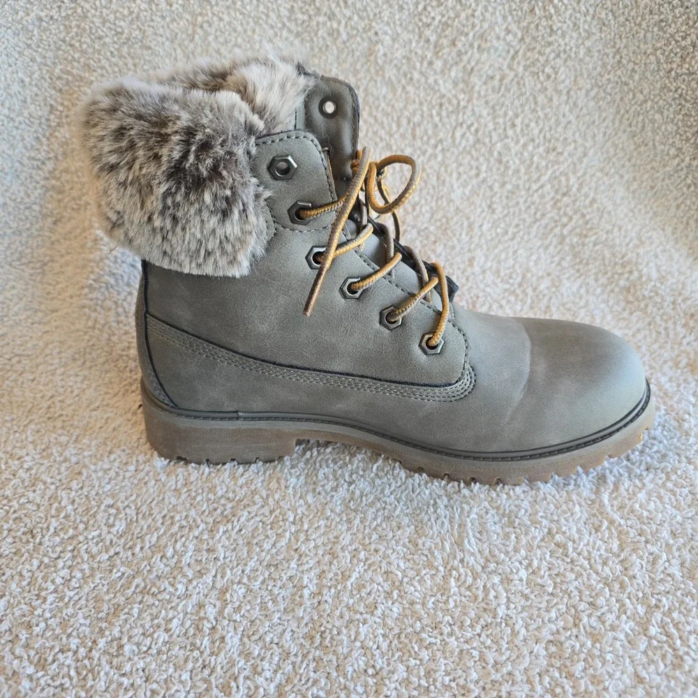 Lugz Convoy Fur-lined Lace-up Faux Seude Boots Gray Women's Size 9